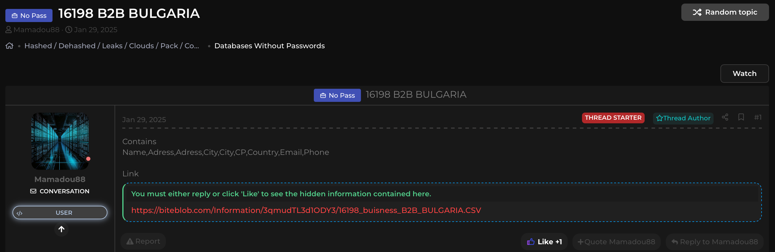 Екранна снимка на публикацията за B2B Bulgaria