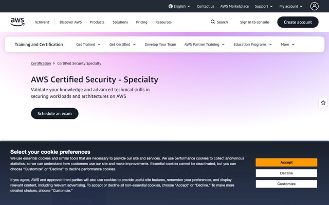 Уебсайт на AWS Certified Security – Specialty