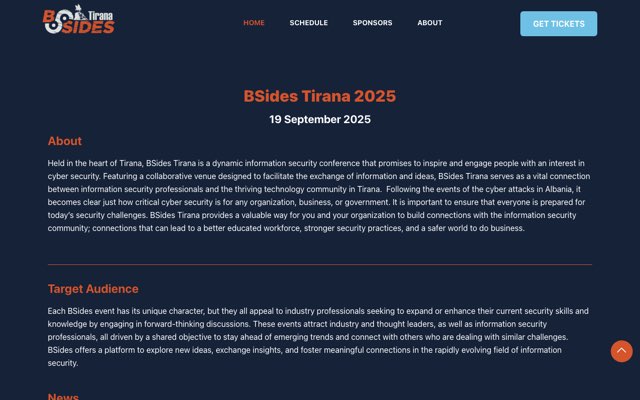 Уебсайт на BSides Tirana