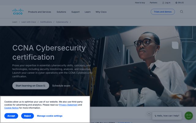 Уебсайт на Cisco Certified CyberOps Associate