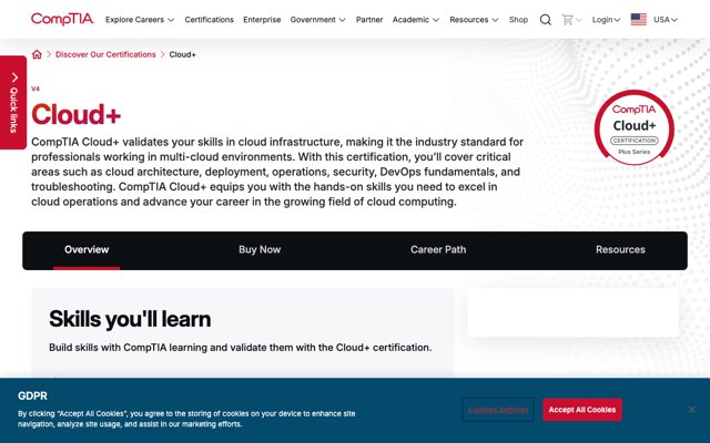 Уебсайт на CompTIA Cloud+