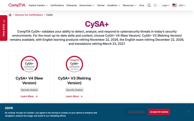 Уебсайт на CompTIA Cybersecurity Analyst