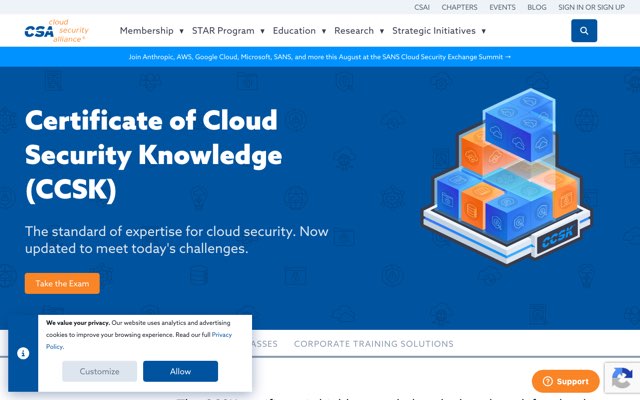 Уебсайт на Certificate of Cloud Security Knowledge