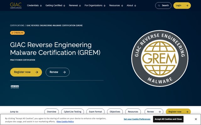 Уебсайт на GIAC Reverse Engineering Malware