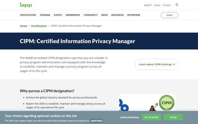 Уебсайт на Certified Information Privacy Manager