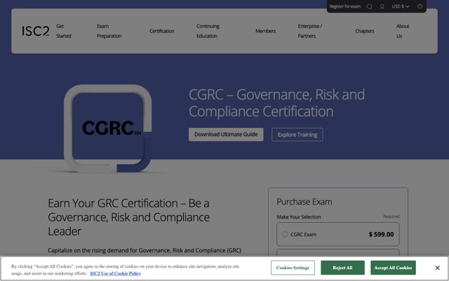 Уебсайт на Certified in Governance, Risk and Compliance