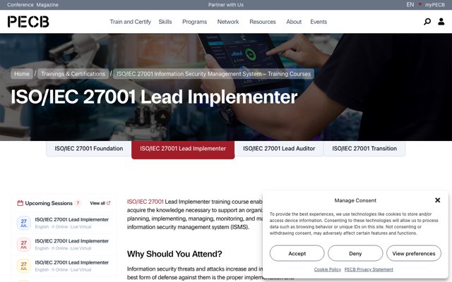 Уебсайт на ISO/IEC 27001 Lead Implementer