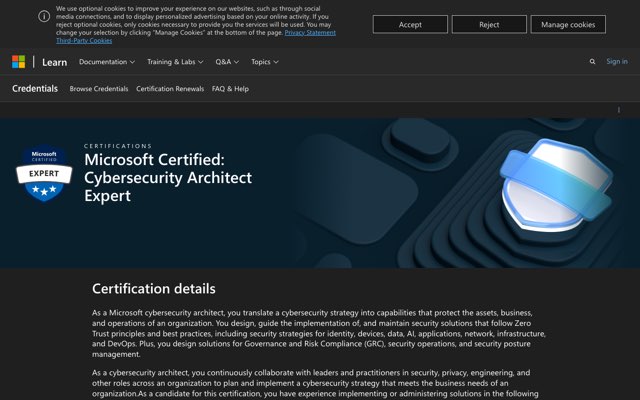 Уебсайт на Microsoft Cybersecurity Architect