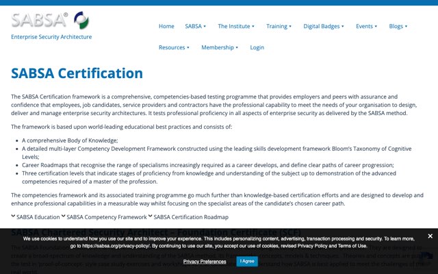 Уебсайт на SABSA Chartered Security Architect Foundation